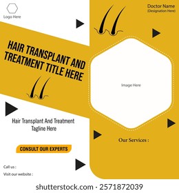 Geometric background hair care digital vector social media post. Vector art yellow graphic poster.