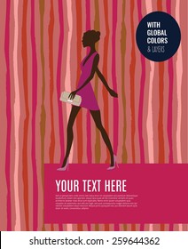 Geometric background with hand drawn lines and model. Vector illustration Eps10 file. Global colors & layers.