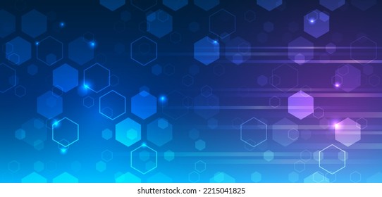 Geometric background with hexagonal and high-tech elements for presentation or banner. Medical, technology, or science design. Molecule structure abstract background. Modern technical background.