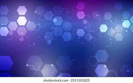 Fundo geométrico com elementos hexagonais e de alta tecnologia para apresentação ou banner. Design médico, tecnológico ou científico. Estrutura molecular fundo abstrato. Moderno fundo técnico.