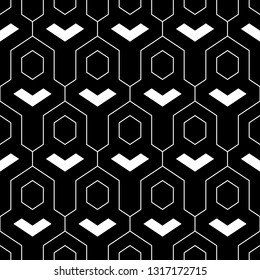 Geometric background. Hexagons, chevrons, figures pattern. Geometrical wallpaper. Simple shapes backdrop. Polygons motif. Digital paper, abstract. Seamless ornament. Vector