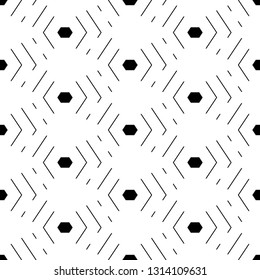 Geometric background. Hexagons, curves, lines, strokes pattern. Geometrical figures wallpaper. Simple shapes backdrop. Polygonal, linear motif. Digital paper. Seamless ornament