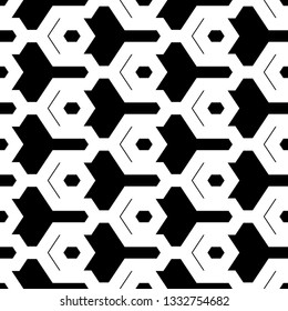 Geometric background. Hexagons, figures, chevrons pattern. Geometrical wallpaper. Simple shapes backdrop. Polygons motif. Digital paper, abstract. Seamless ornament. Vector
