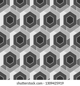 Geometric background. Hexagons, quadrangles pattern. Geometrical figures wallpaper. Simple shapes backdrop. Polygons motif. Digital paper, abstract. Seamless ornament.