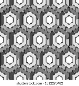 Geometric background. Hexagons, quadrangles pattern.Simple shapes backdrop. Polygons motif. Geometrical figures wallpaper. Digital paper, abstract. Seamless ornament.