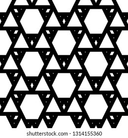 Geometric background. Hexagons, triangles, rhombuses pattern. Geometrical backdrop.Digital paper, abstract. Triangular, quadrangular, hexagonal shapes wallpaper.Polygons motif. Seamless ornament.