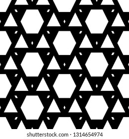 Geometric background. Hexagons, triangles, rhombuses pattern. Digital paper, abstract. Geometrical backdrop. Triangular, quadrangular, hexagonal shapes wallpaper.Polygons motif. Seamless ornament.