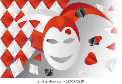 Geometric Background - Illustration In Red White With The Image Of The Mask Of Joke