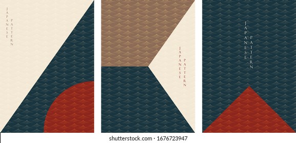 Geometric background with Japanese pattern vector. Brochure template in vintage style.