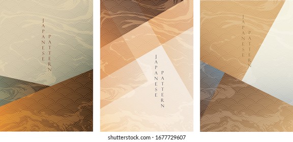Geometric background with Japanese pattern vector. Painting elements in vintage style.