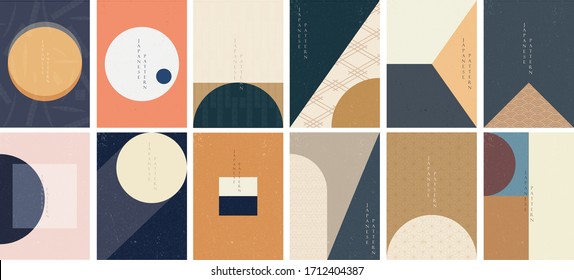 Geometric background with Japanese pattern vector. Abstract template with Asian wallpaper in vintage style.