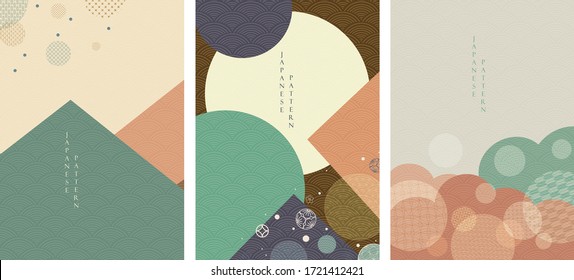 Geometric background with Japanese pattern vector. Oriental template with Asian elements in vintage style. Abstract wallpaper.