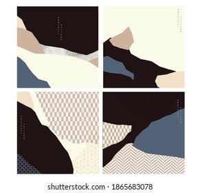 Geometric background with Japanese pattern vector. Abstract art with mountain forest.