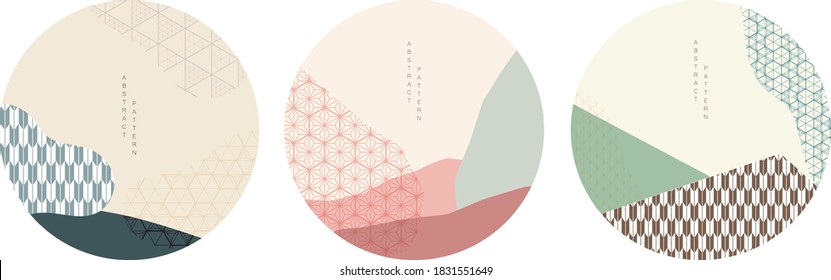 Geometric background with Japanese wave pattern vector. Abstract circle template in vintage style.