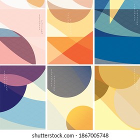 Geometric background with Japanese wave pattern vector. Pastel color curve template design. Abstract art poster design.