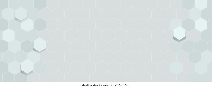 Geometric background with light gray hexagons. The background features a textured, light gray pattern with a modern, minimalist style. 3D hexagon border background. Gray background vector.