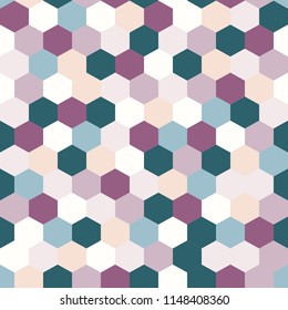 The geometric background made out of hexagons in various colors / The retro hexagon background / Hexagons