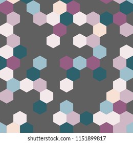 The geometric background made out of hexagons in various colors / The retro hexagon background / Hexagons