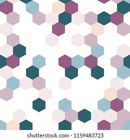 The geometric background made out of hexagons in various colors / The retro hexagon background / Hexagons
