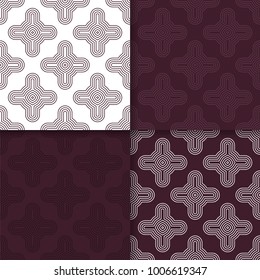 Geometric background. Maroon seamless wallpaper. Colored set for textile and wallpapers