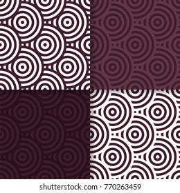 Geometric background. Maroon seamless wallpaper. Colored set for textile and wallpapers