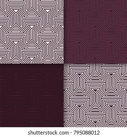 Geometric background. Maroon seamless wallpaper. Colored set for textile and wallpapers