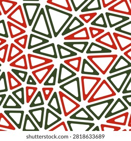 Geometric background. Medium triangles size. Multiple colors style. Rounded triangular cells outlined. Repeatable pattern. Fireside Forestscape. Awesome vector tiles. Seamless vector illustration.