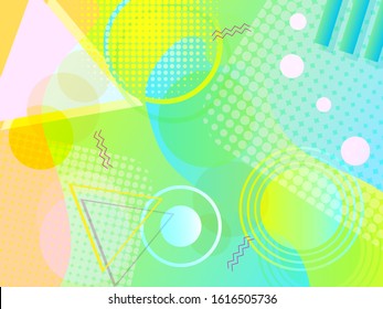 Geometric background in memphis style. Linear and flat design elements. Modern memphis background. Applicable for posters, banners, brochures, covers, flyers, booklets.