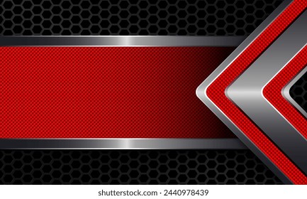 Geometric background with metal grille, arrow and frame of red hue.