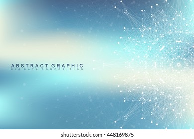 Geometric background molecule and communication. Social network information. Connected line with dots. Big data composition. Perspective visualization, radial graphics. Vector illustration