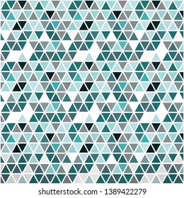 Geometric background mosaic of many triangles of blue-green, gray and white colors, on a white background. Ideal for creating web pages, any printed materials, advertising or other design.