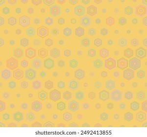 Geometric background. Multicolored geometric elements of varied size. Hexagon stacked mosaic cells. Hexagon pattern. Tileable pattern. Seamless vector illustration.