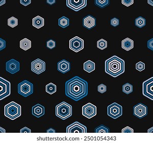 Geometric background. Multicolored geometric elements of varied size. Bold rounded stacked hexagons mosaic pattern. Large hexagon shapes. Tileable pattern. Seamless vector illustration.