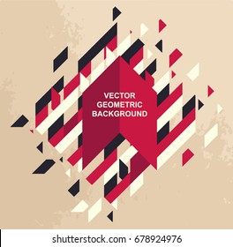 Geometric background of multi-colored triangles, and various shapes on a light background. Vector illustration suitable for templates, gift vouchers, advertising, postcards.