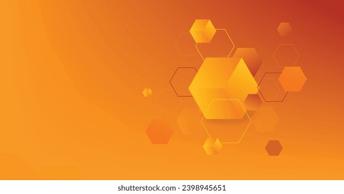 Geometric background. Orange elements with hexagon shapes composition.Graphic digital math concept design on a yellow background. vector illustration