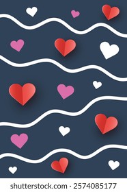 Geometric background with paper cut heart. Modern design for Valentine’s Day, Mother’s Day and Women’s Day. Vector illustration