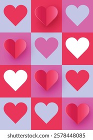 Geometric background with paper cut heart. Modern design for Valentine’s Day, Mother’s Day and Women’s Day. Vector illustration