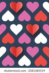 Geometric background with paper cut heart. Modern design for Valentine’s Day, Mother’s Day and Women’s Day. Vector illustration
