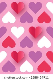 Geometric background with paper cut heart. Modern design for Valentine’s Day, Mother’s Day and Women’s Day. Vector illustration