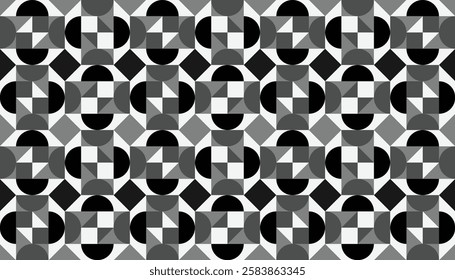 A geometric background pattern, characterized by intricate interlocking shapes and an elegant black and gray combination color scheme