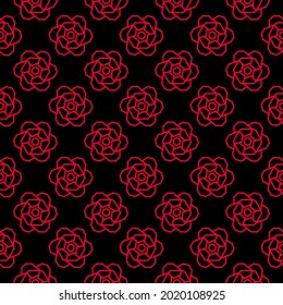 The geometric background pattern of hexagonal red flowers in a beautiful and simple monoline art style is suitable for texture and surface design. EPS8 vector.