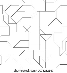 Geometric background with polygons.White spots with black outline.Polyline.Contrasting color.Black and white colors.Abstract composition.Imitation of the chip.Vector image.Design.