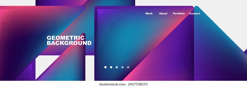 A geometric background with purple and azure triangles on a white backdrop. The design features rectangles in violet and electric blue, creating a modern techinspired look