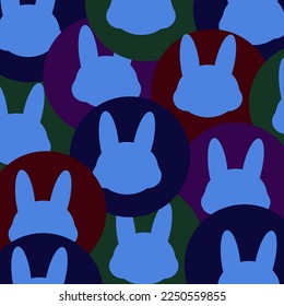 Geometric background with rabbit in colorful circle. Minimalism geometrical backdrop. Futuristic pattern. Easter concept. Creative art with symbol 2023 new year by chinese luna calendar.