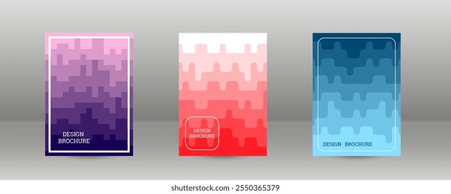 Geometric background with rectangles. Smooth color change, gradient. Set of 3 cover designs