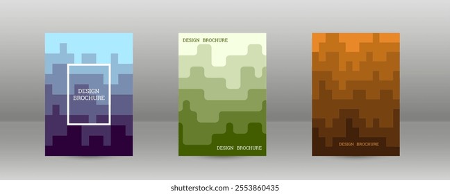 Geometric background with rectangles. Smooth color change, gradient. Set of 3 cover designs