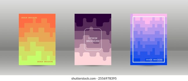 Geometric background with rectangles. Smooth color change, gradient. Set of 3 cover designs