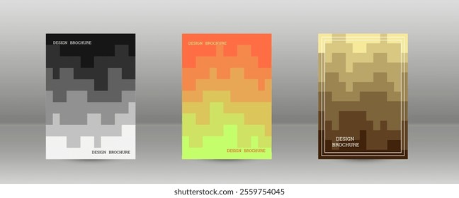 Geometric background with rectangles. Smooth color change, gradient. Set of 3 cover designs