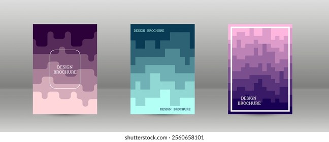 Geometric background with rectangles. Smooth color change, gradient. Set of 3 cover designs