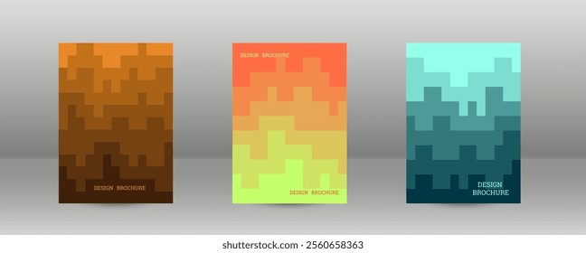 Geometric background with rectangles. Smooth color change, gradient. Set of 3 cover designs